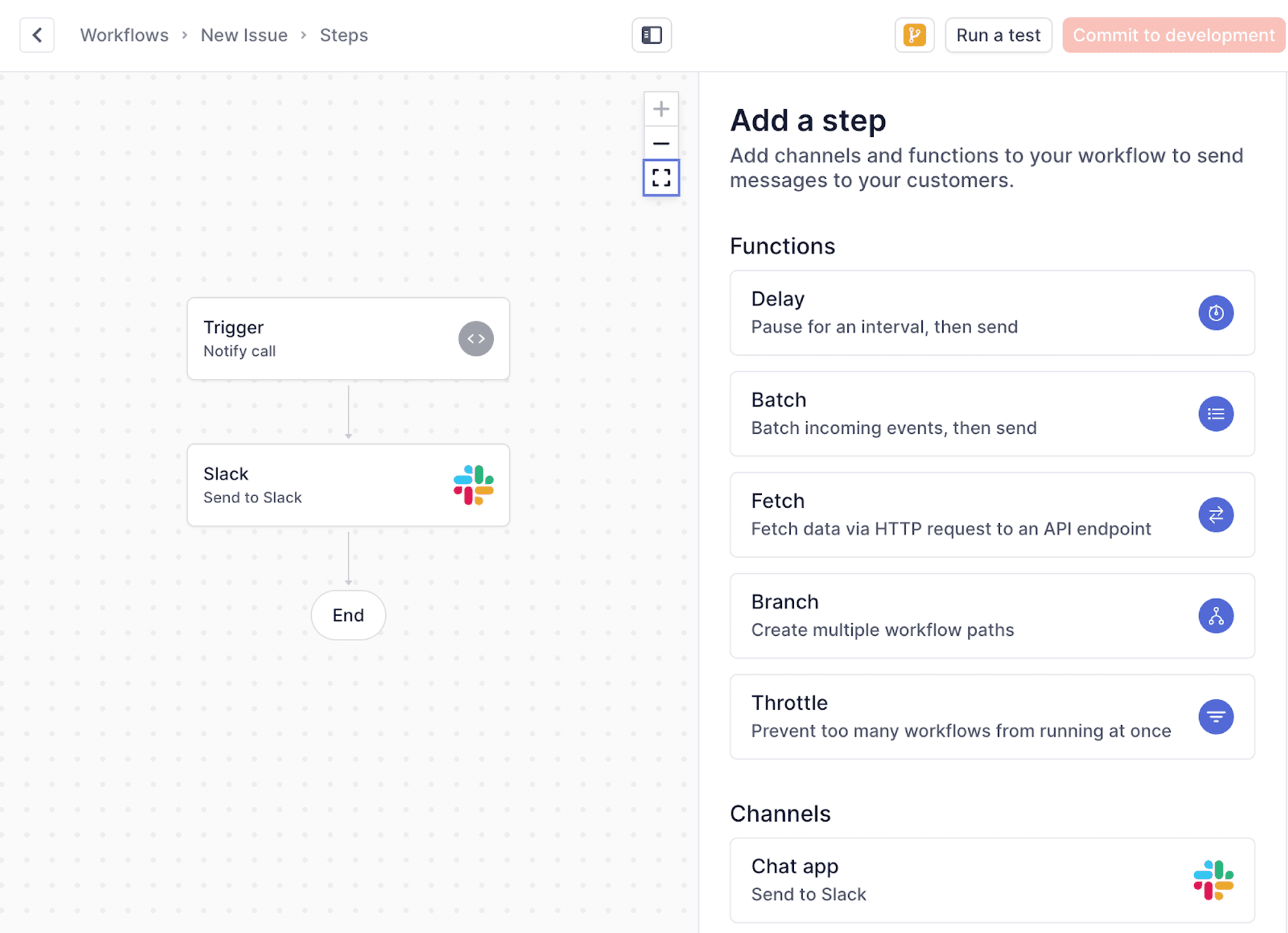 workflow with a Slack step